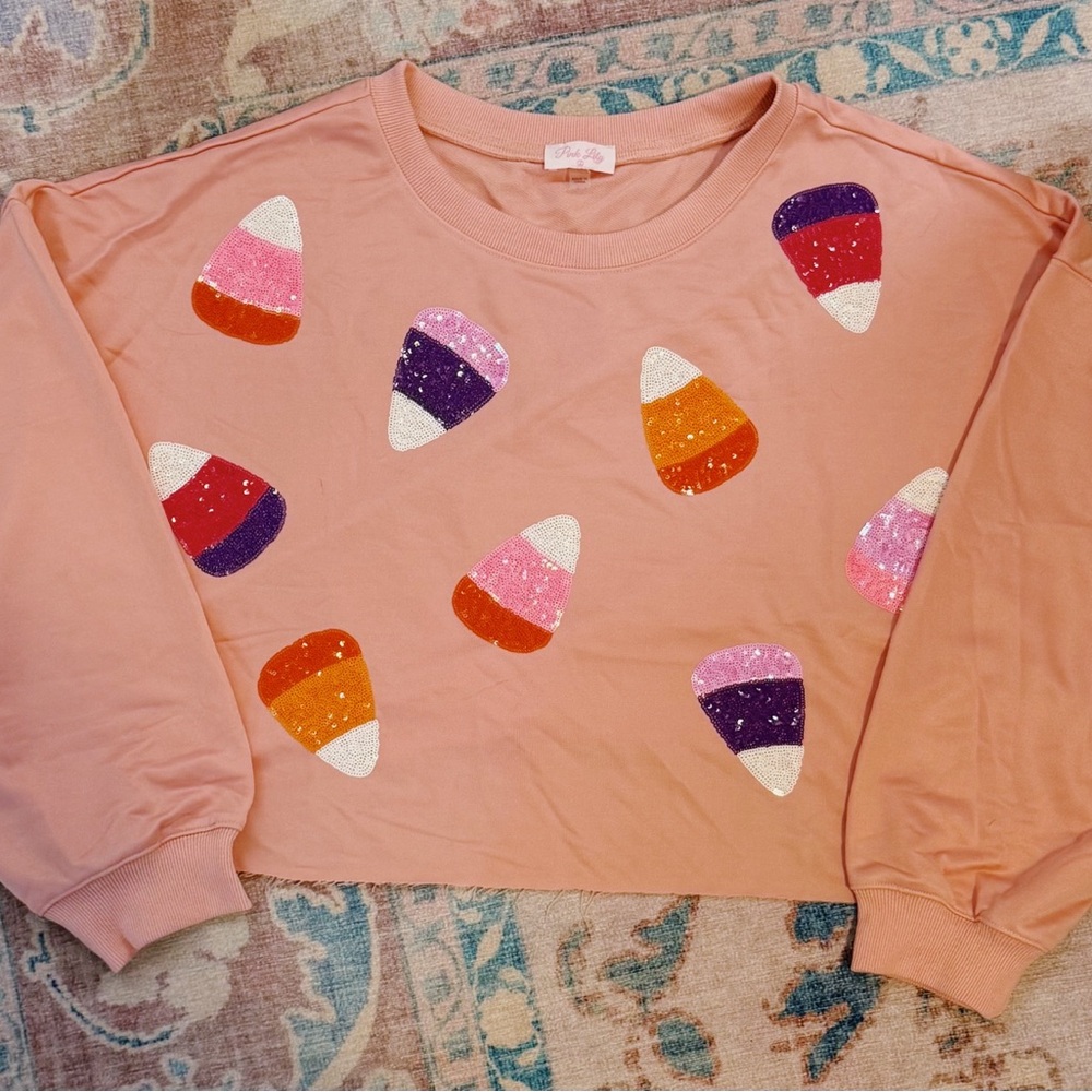 Pink Lily Candy Corn Crop Sweatshirt
